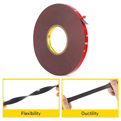 3M Attachment Tape for Stronger Bonding, Interior & Exterior Use in Automotive Areas with Double Side Acrylic Foam, Superior Adhesive, Easy to Use (12mmX10m, Grey, Pack of 1)