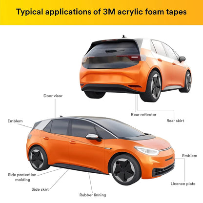 3M Attachment Tape for Stronger Bonding, Interior & Exterior Use in Automotive Areas with Double Side Acrylic Foam, Superior Adhesive, Easy to Use (12mmX10m, Grey, Pack of 1)