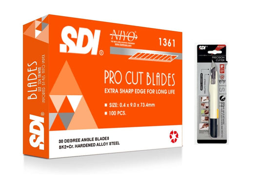 NOFOX SDI 1361-30 Degree 9mm Steel Cutter Blades & SDI 0443C Professional Cutter Knife 9mm, for Professional Jobs - Both 1 Nos