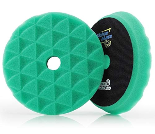 Shine Mate Polishing Foam Pads 6" - Fits To 5" Backing Plate (Green Heavy Cutting Hard Foam Pads)-Designed For Both Rotary & Da Polisher (Diamond Cut) - 1 Pcs