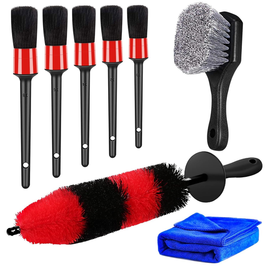 8Pcs Car Wheel Brush Set, Car Detailing Kit Include 17" Long Soft Wheel Brush, Tire Brush, 5 Car Detailing Brushes, Car Towel, Wheel Brush Kit For Tire And Rim Cleaning Dirt Without Scratch Car