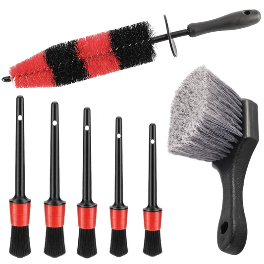 Wheel & Tire Brush, Car Detailing Kit, 17Inch Long Soft Wheel Brush 5 Car Wash Detail Brush Car Wash Kit, Pack Of 7