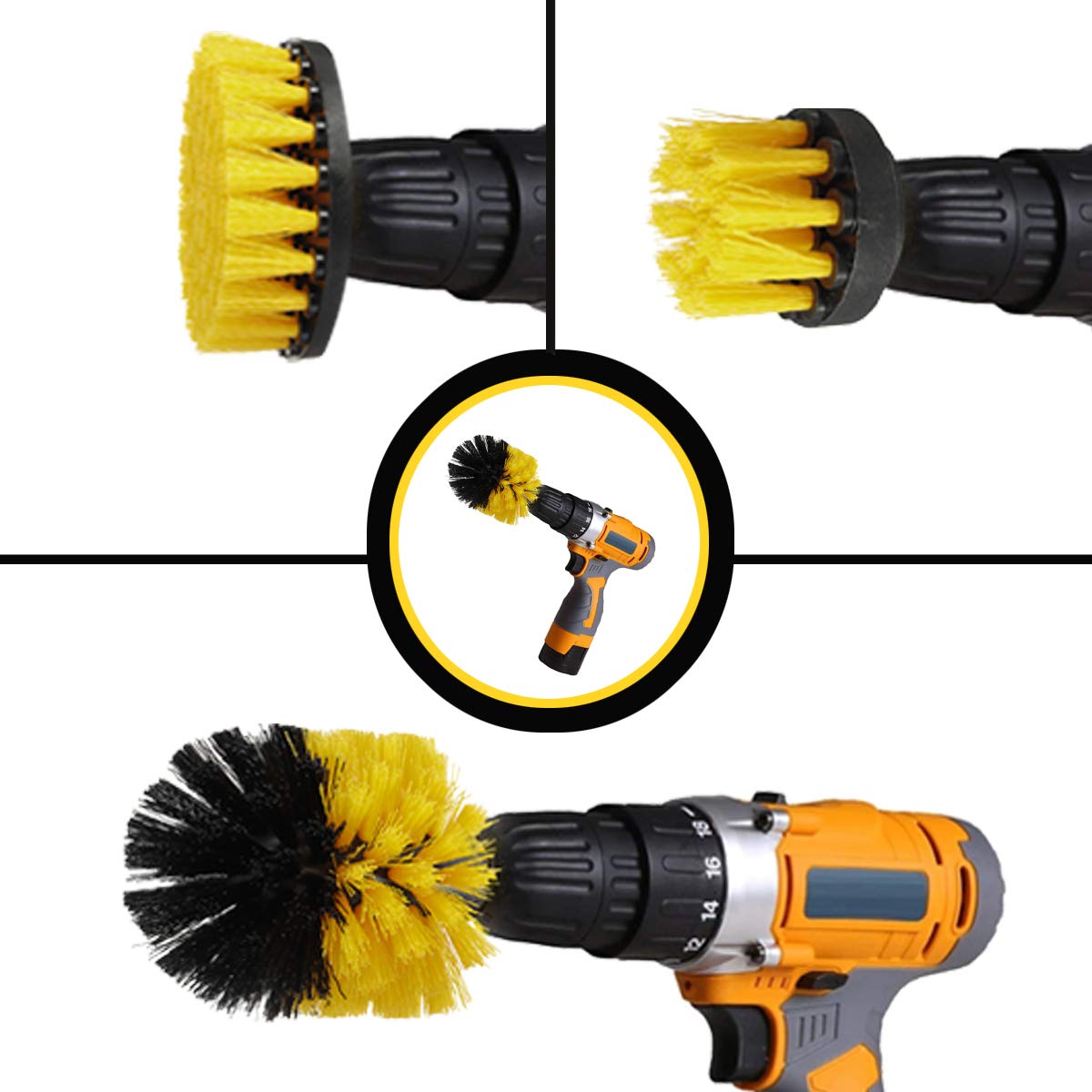 6 Piece Drill Brush Attachments Set With Extend Long Attachment All Purpose Clean For Grout, Tiles, Sinks, Bathtub, Bathroom, Kitchen.