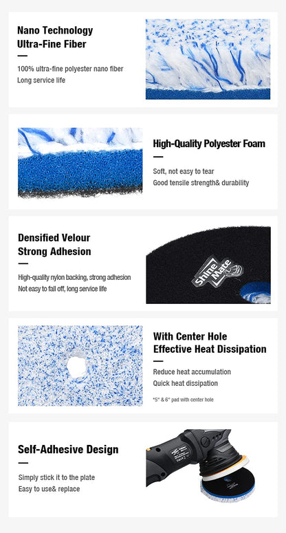 Shine Mate Micro-Fiber Polishing Pad 6 Inch (159 Mm) - 1 Pcs (Cushion Foam Blue 8 Mm)