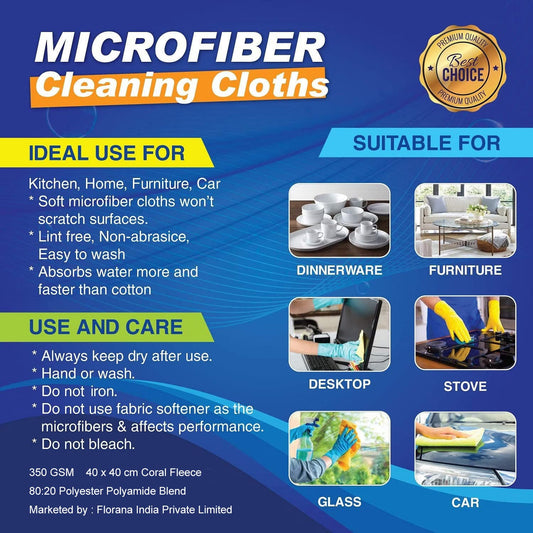 NOFOX Microfiber Cloth- Ultrasonic Cut 40X40 Cm - Multi-Color - 350 GSM | Multi-Purpose, Home, Office, Car, Window, Table, Mobile Cleaning| Absorb Up To 7 Times More Than Its Actual Weight (Pack Of 4 Pcs)