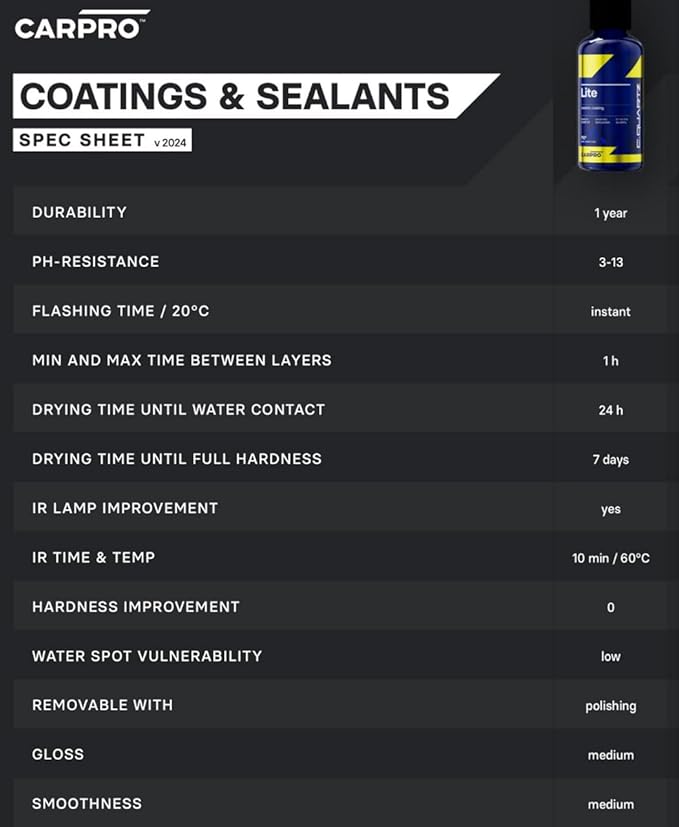 Carpro Cquartz Lite 100ml Kit - Car Ceramic Coating Technology or Topcoat, Apply to Any Surface