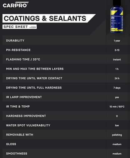 Carpro Cquartz Lite 100ml Kit - Car Ceramic Coating Technology or Topcoat, Apply to Any Surface